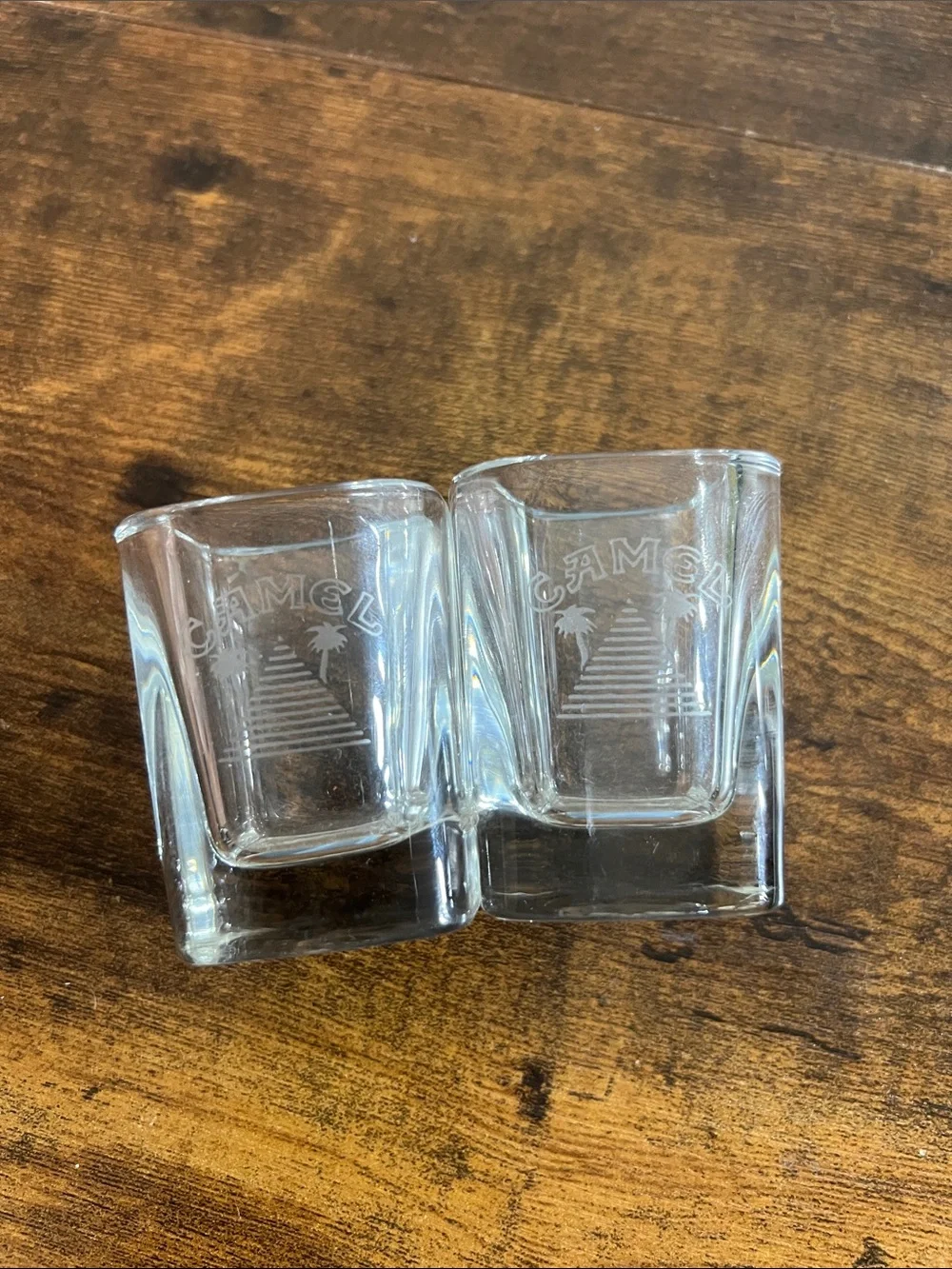 Camo Clear Square Shot Glasses with Etched Logo - Clear Glass Set